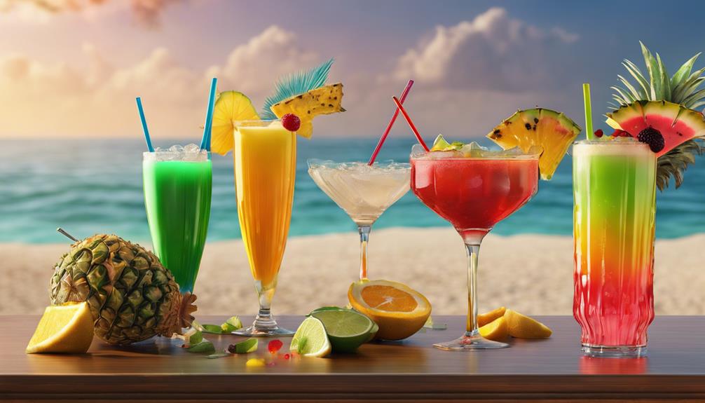 refreshing drinks by ocean